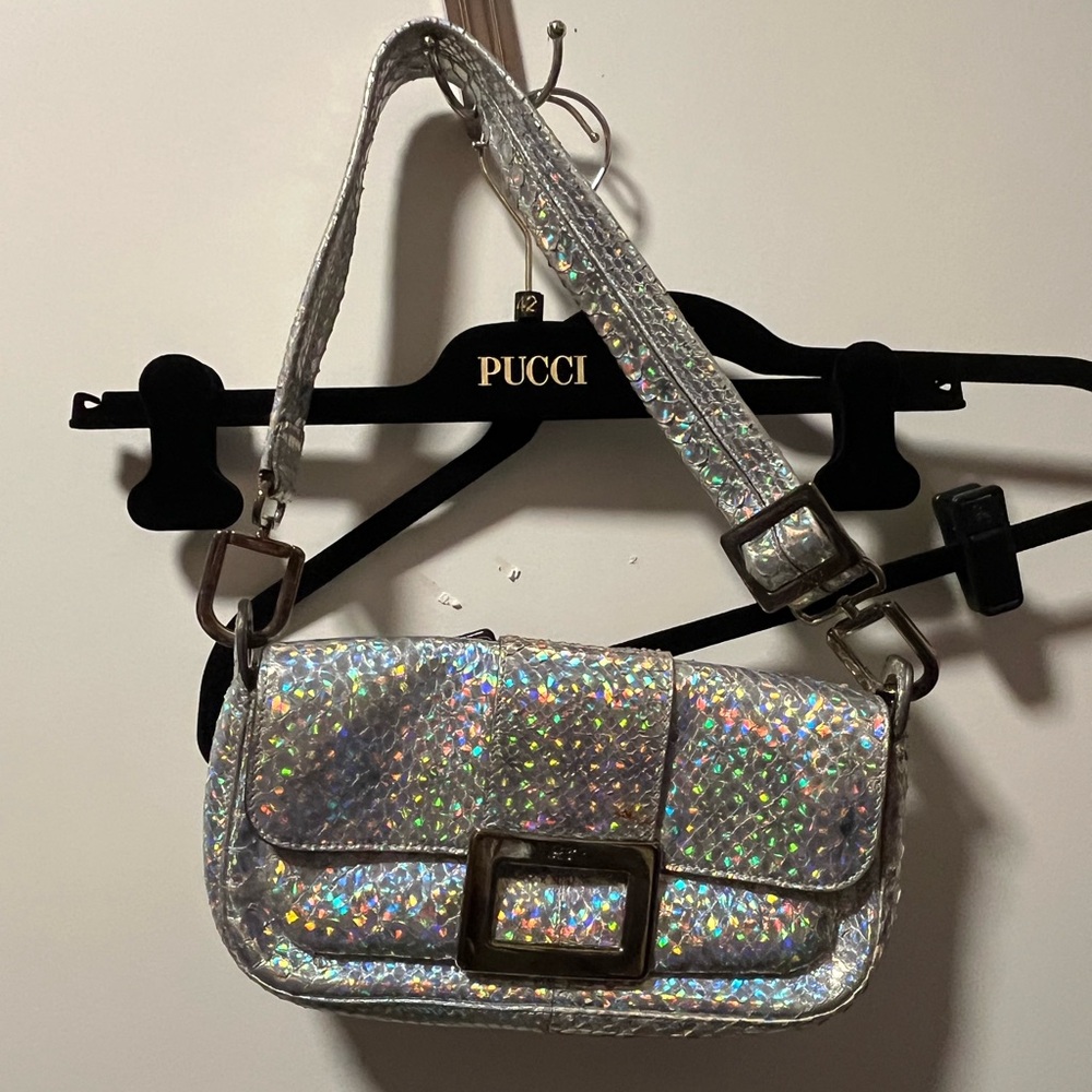 Roger Vivier  silver snakeskin leather evening metallic  Handbag Women